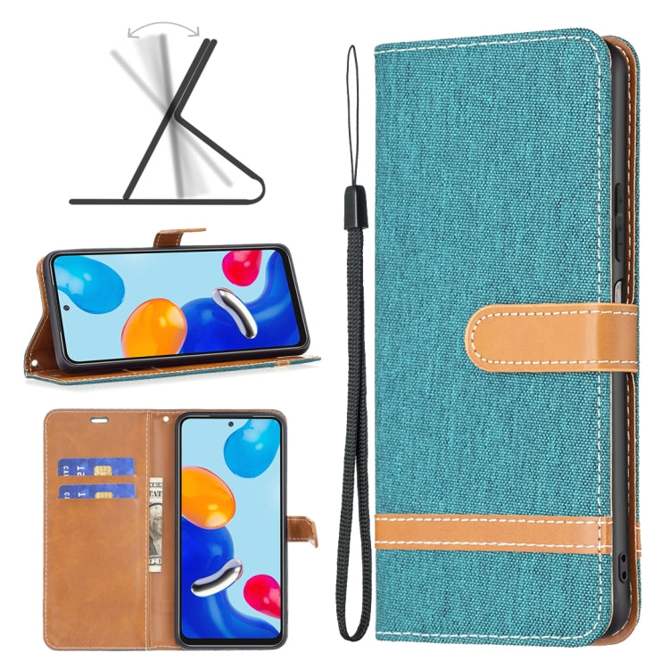 Teal fabric wallet phone case with tan card slot and wrist strap, slim cover design