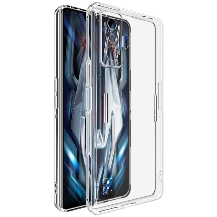 Transparent TPU phone case angled view showing slim profile and camera opening