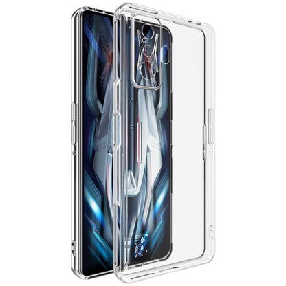 Transparent TPU phone case angled view showing slim profile and camera opening