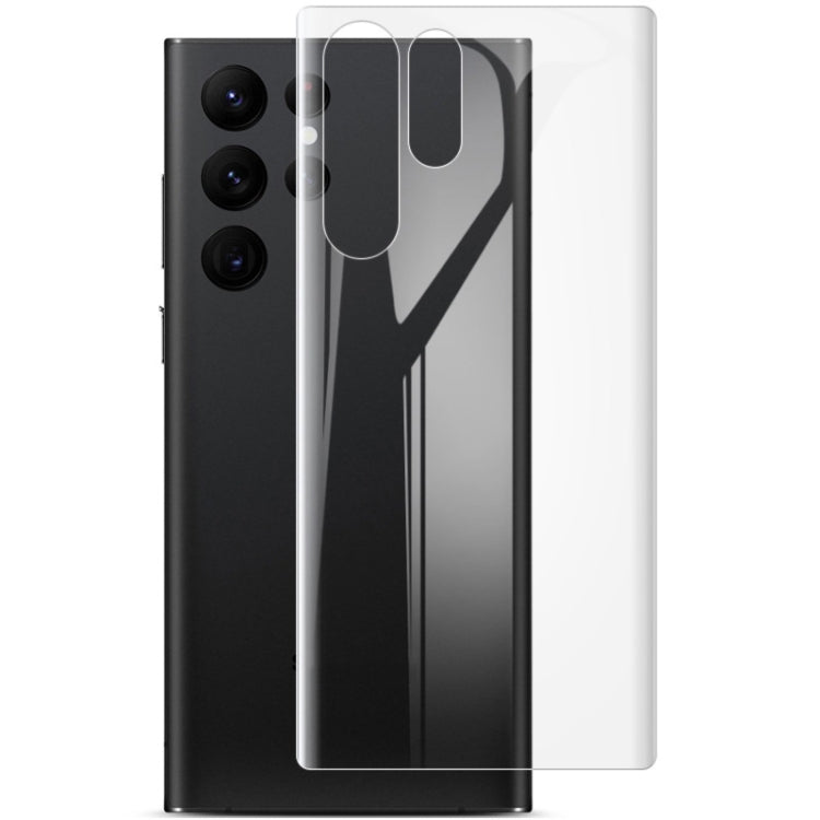 Clear curved hydrogel back protector film on smartphone rear, camera cutouts