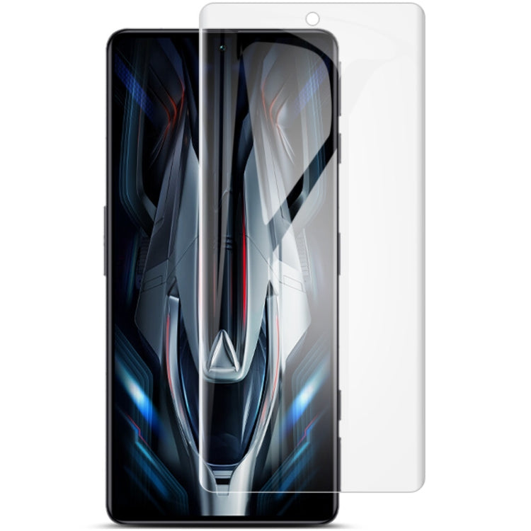 Curved full-screen hydrogel front protector film on a smartphone display, transparent