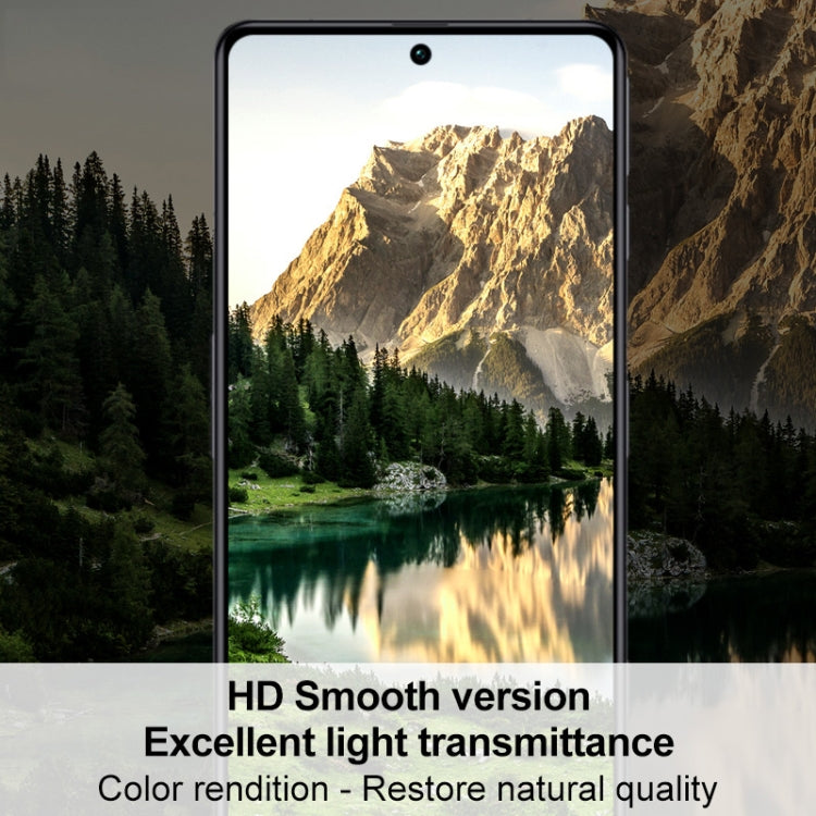 Curved hydrogel front screen protector film on a smartphone with landscape wallpaper