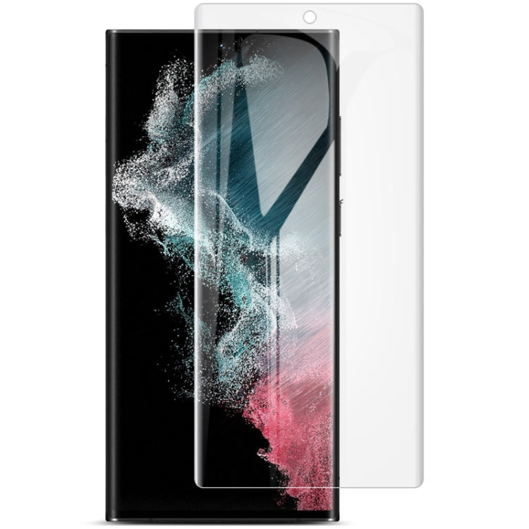 Curved full-screen hydrogel front protector film on a smartphone, transparent cover