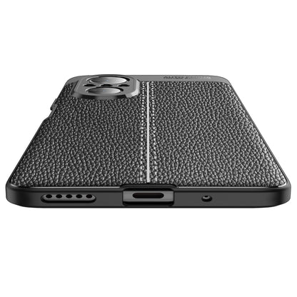 Black litchi-texture TPU phone case bottom with speaker and charging port openings