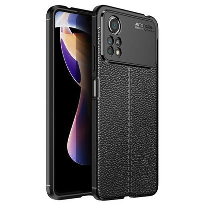 Shockproof TPU phone case with litchi texture, raised camera cover and side cutouts, blue
