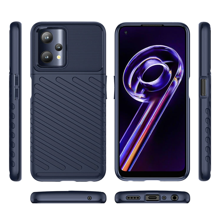 Blue protective TPU phone case set: back, front, side buttons, and port cutouts