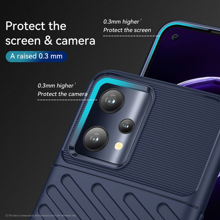 Blue TPU phone case with camera protection bezel and raised screen edge