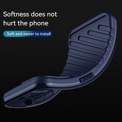 Blue TPU phone case with soft flexible frame and side cutout access