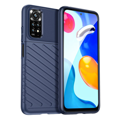 Blue TPU shockproof phone case with ridged back and camera cutout