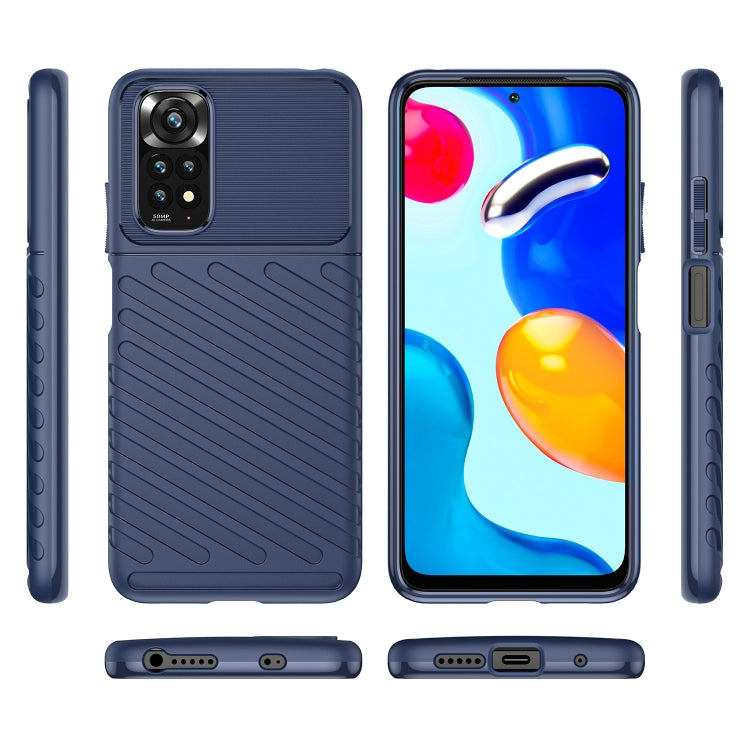 Blue TPU shockproof phone case with side buttons and ridged back