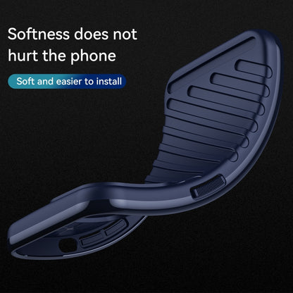 Blue TPU shockproof phone case with curved edge and raised corners