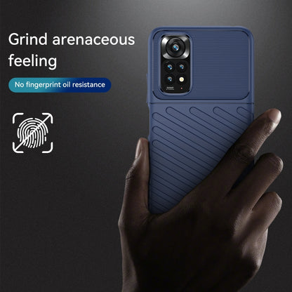Blue TPU shockproof phone case with ridged grip pattern and camera module