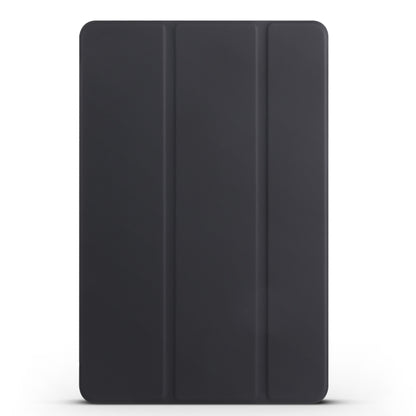 Tri-fold tablet case with smooth dark cover and vertical fold lines, black