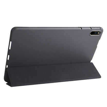 Dark tri-fold tablet case with stand mode and side cutouts, black
