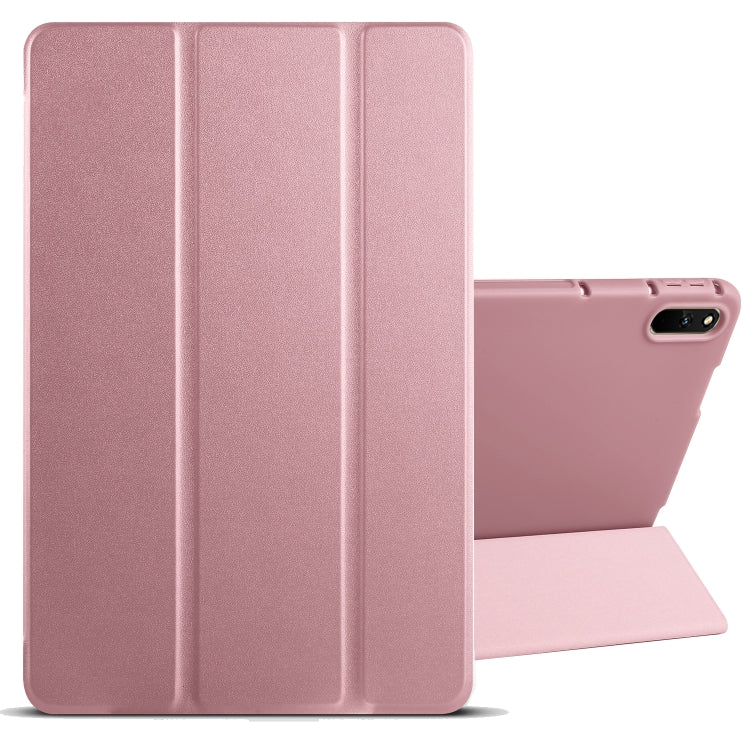 Tri-fold tablet case with textured finish and stand flap, rose pink