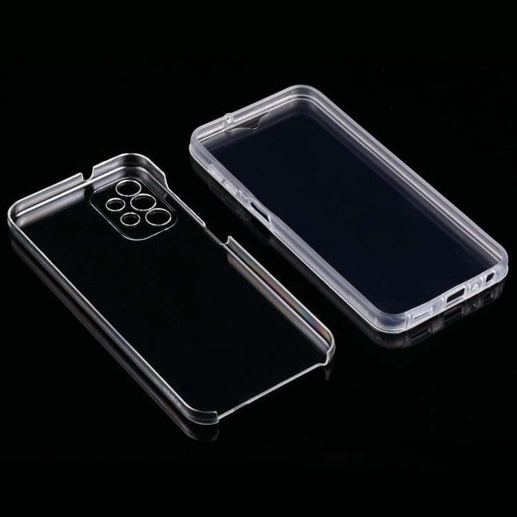 Transparent two-piece phone case set with front and back covers and camera cutout