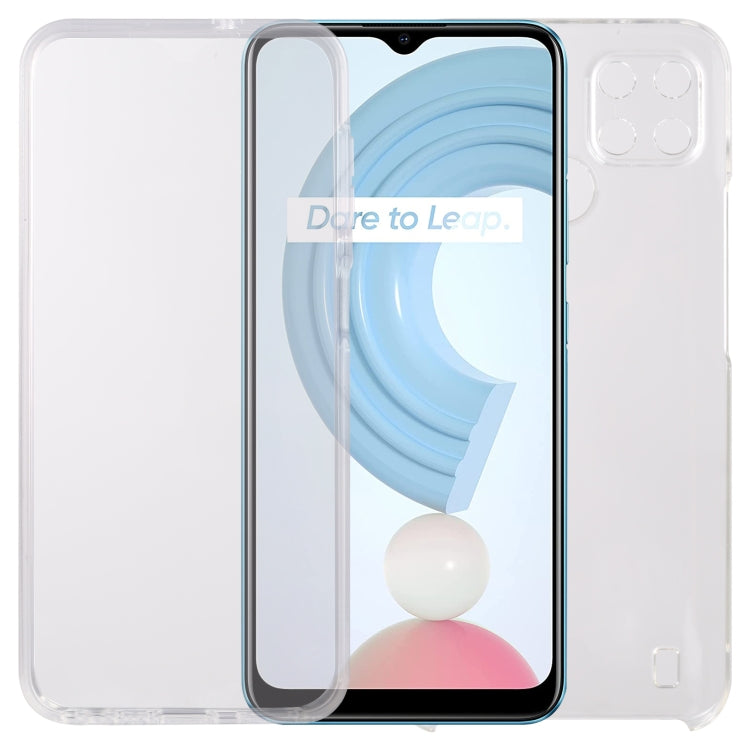 Transparent double-sided phone case with side bumper strip and camera cutout for phone model