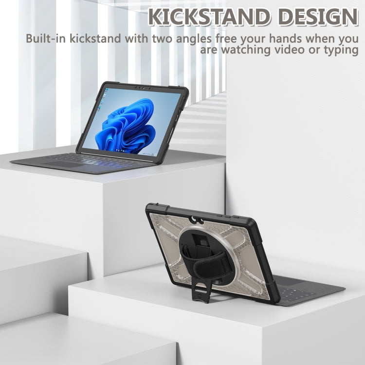 Tablet case standing with built-in kickstand and black hand-strap holder