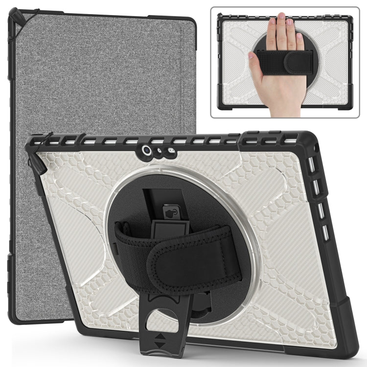 White TPU tablet case with kickstand and hand strap, shown in angled view.