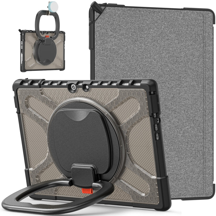 Gray tablet case with black bumper and rotatable ring handle kickstand for Surface Pro