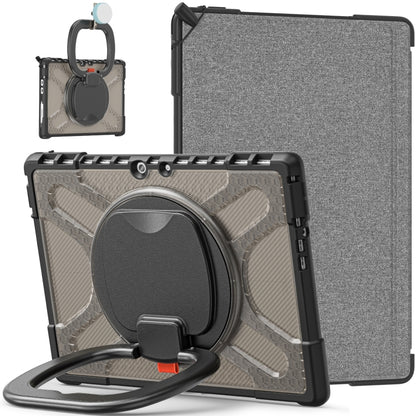 Gray tablet case with black bumper and rotatable ring handle kickstand for Surface Pro