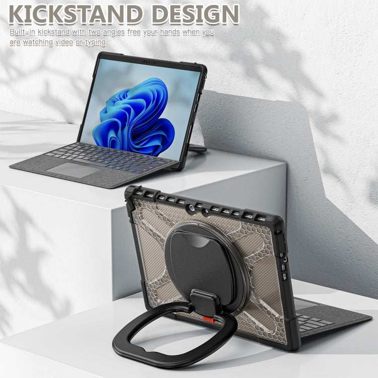 Gray Surface tablet case with rotatable ring handle kickstand and open front support