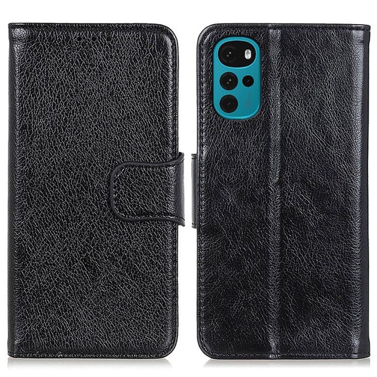 Black nappa texture leather phone case, front flip closed and camera cutout on back