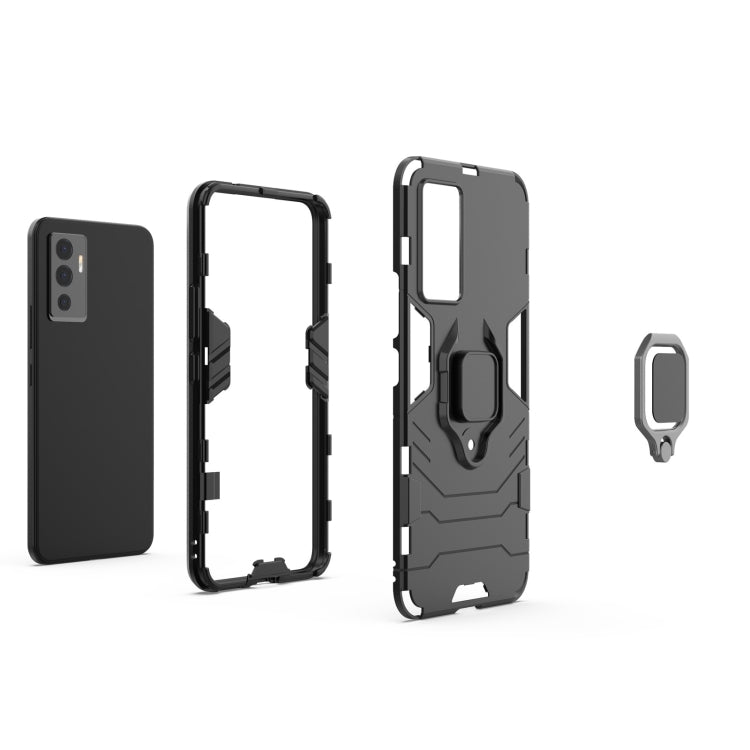Rugged phone case with magnetic ring holder, includes back case and ring piece