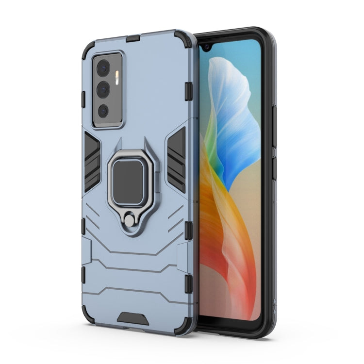 Light gray rugged phone case with magnetic ring holder, snap-on protection shell