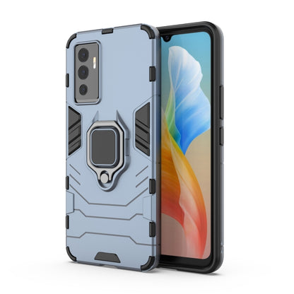 Light gray rugged phone case with magnetic ring holder, snap-on protection shell