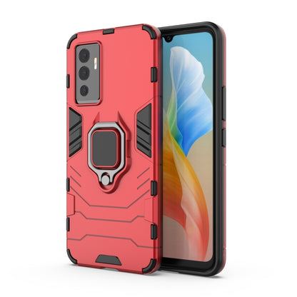 Red rugged phone case with magnetic ring holder, snap-on protection shell