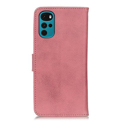 Pink cowhide-texture leather phone case with camera cutout and flip cover