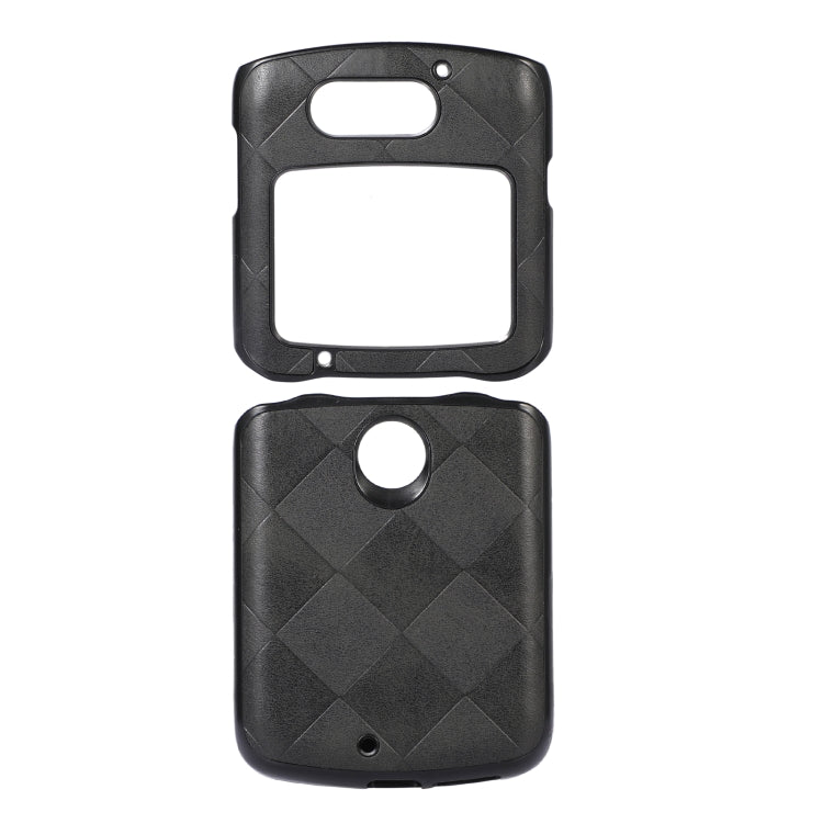 Weave plaid PU phone case in black with front window and camera cutout
