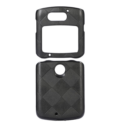 Weave plaid PU phone case in black with front window and camera cutout