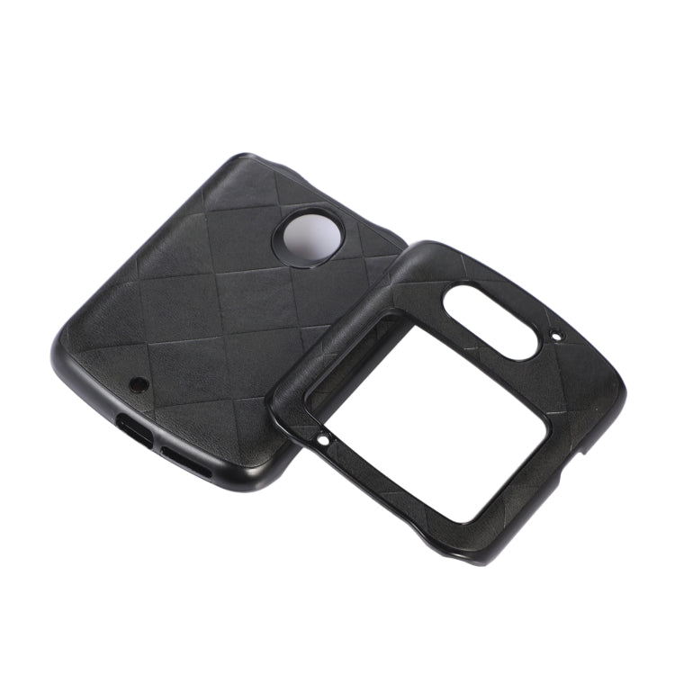 Weave plaid PU phone case in black, front and back views with cutouts