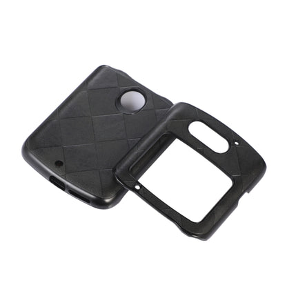 Weave plaid PU phone case in black, front and back views with cutouts