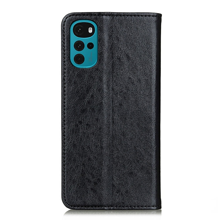 Black crazy-horse texture leather folio phone case with camera cutout