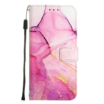 Pink marble flip leather phone case folio with card slot window and stitching