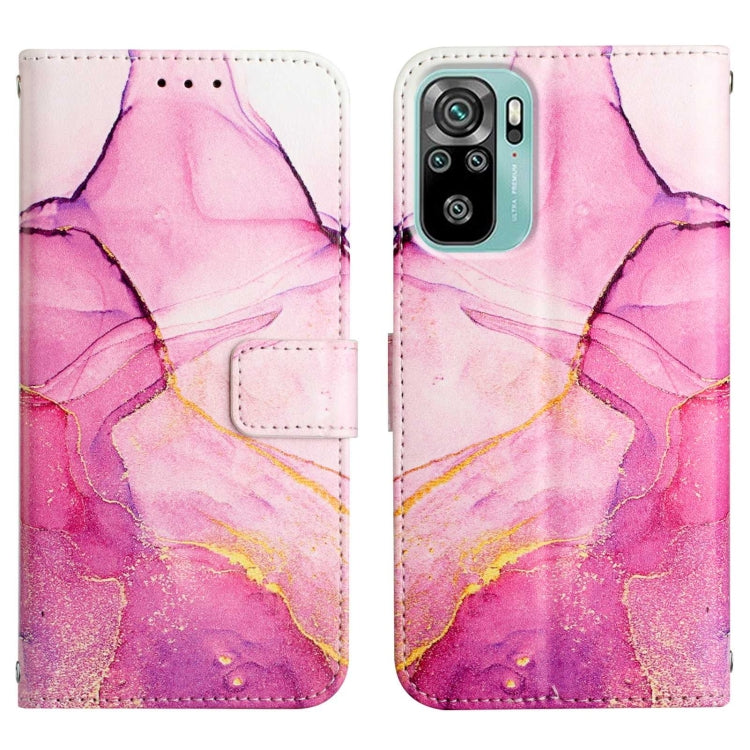 Pink marble flip leather phone case showing front folio and back camera cutout