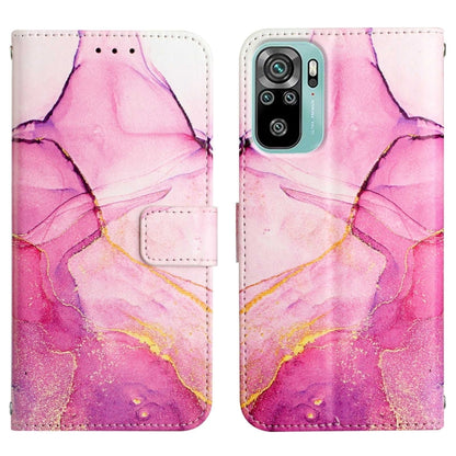 Pink marble flip leather phone case showing front folio and back camera cutout