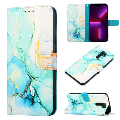 Marble flip leather phone case, light blue marble design with teal flip strap