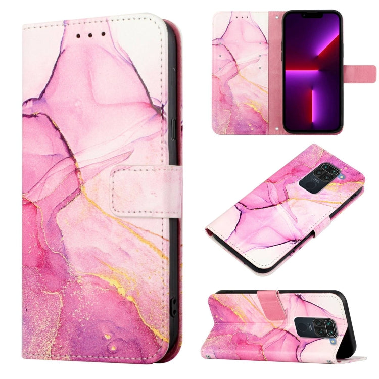 Marble-pattern flip leather phone case, pink agate design with matching pink strap