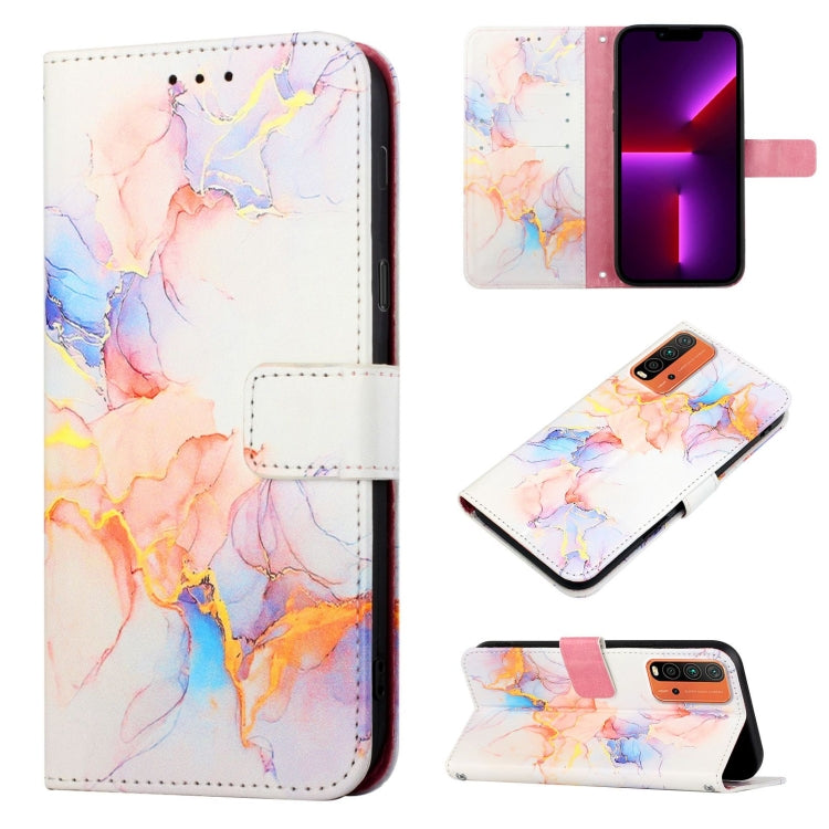 Marble pattern flip leather phone case with pastel pink and blue abstract marble, folio.