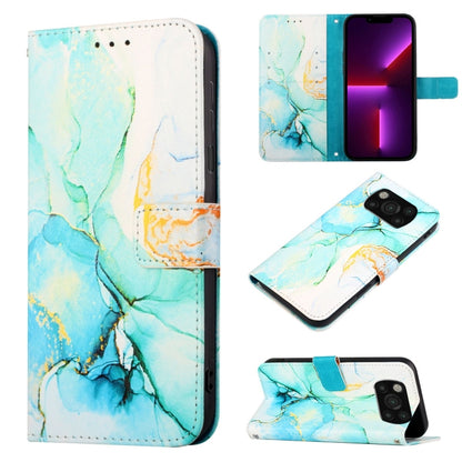 Marble pattern flip leather phone case with light blue abstract marble, flip folio style.