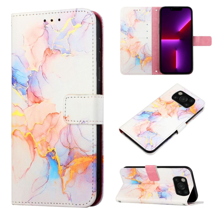 Marble pattern flip leather phone case with pastel orange and blue abstract marble, folio.