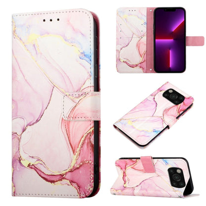 Marble pattern flip leather phone case with pink abstract marble, flip folio style.