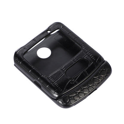 Black crocodile-textured leather phone case with round camera cutout and side openings