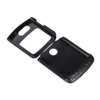 Black crocodile-textured leather phone case with camera and charging port openings