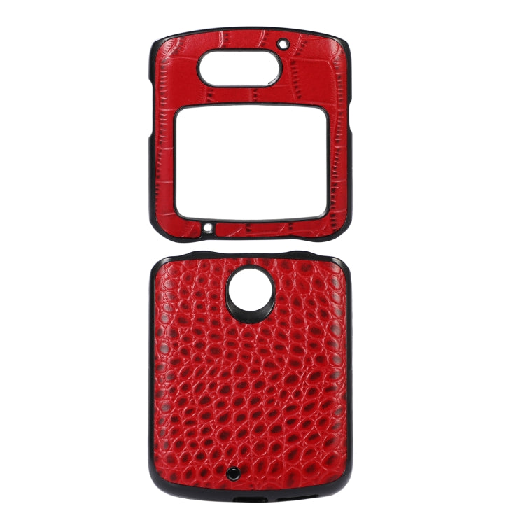 Red crocodile-textured leather phone case with cutouts for camera and speaker