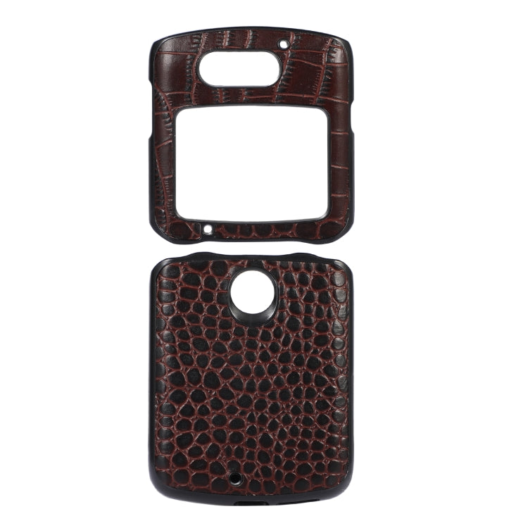 Brown crocodile-textured leather phone case with round camera cutout